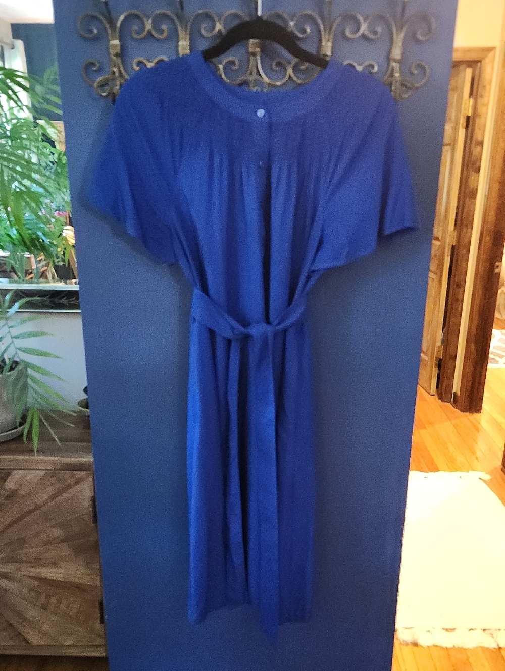Croft & Barrow Royal Blue Short-Sleeve Midi Dress With Pockets And Sash